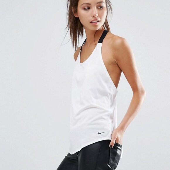 NIKE Elastika Dri Fit Solid White Training Tank Top XS - Picture 2 of 10